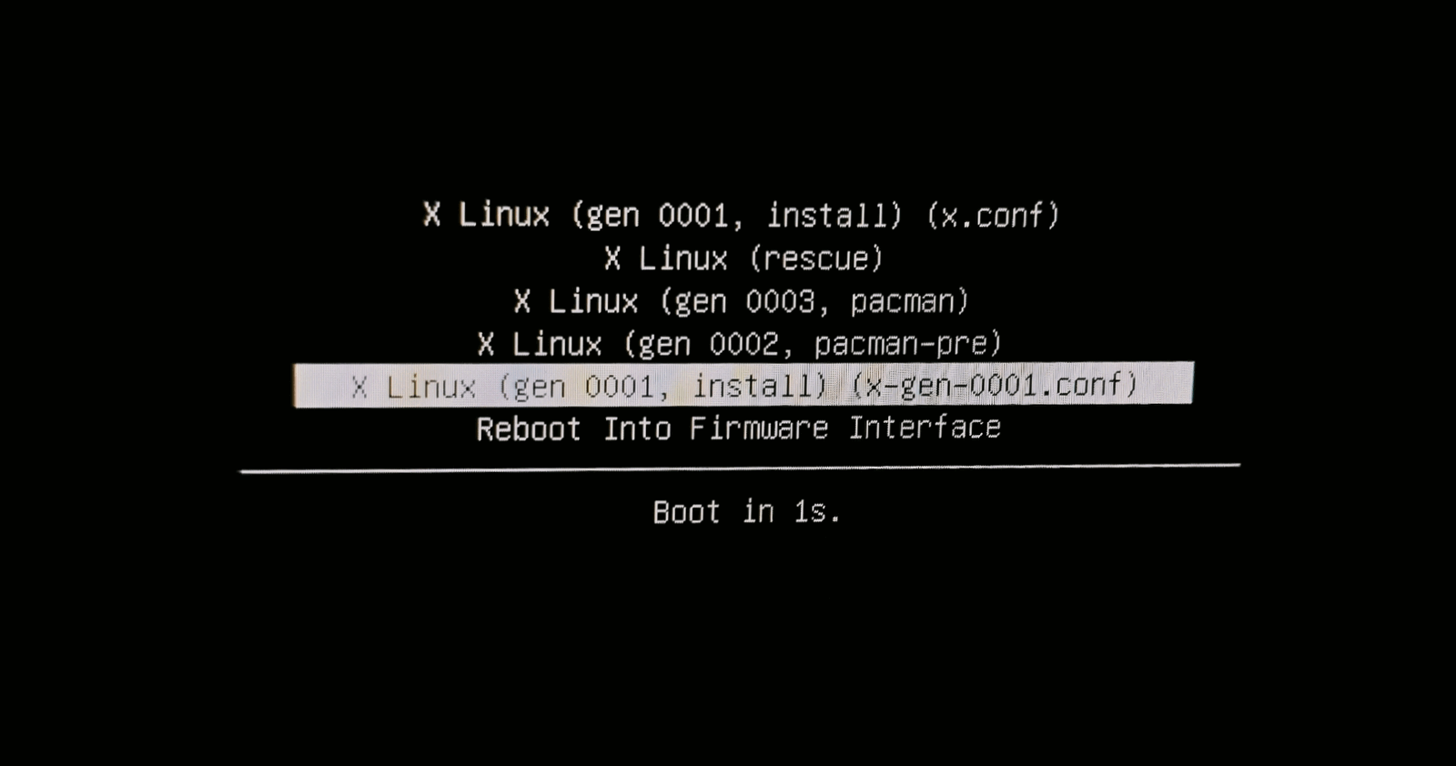 Boot menu with bootable generations